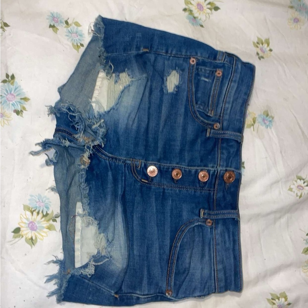 American Eagle Outfitters Blue Distressed Jean Shorts